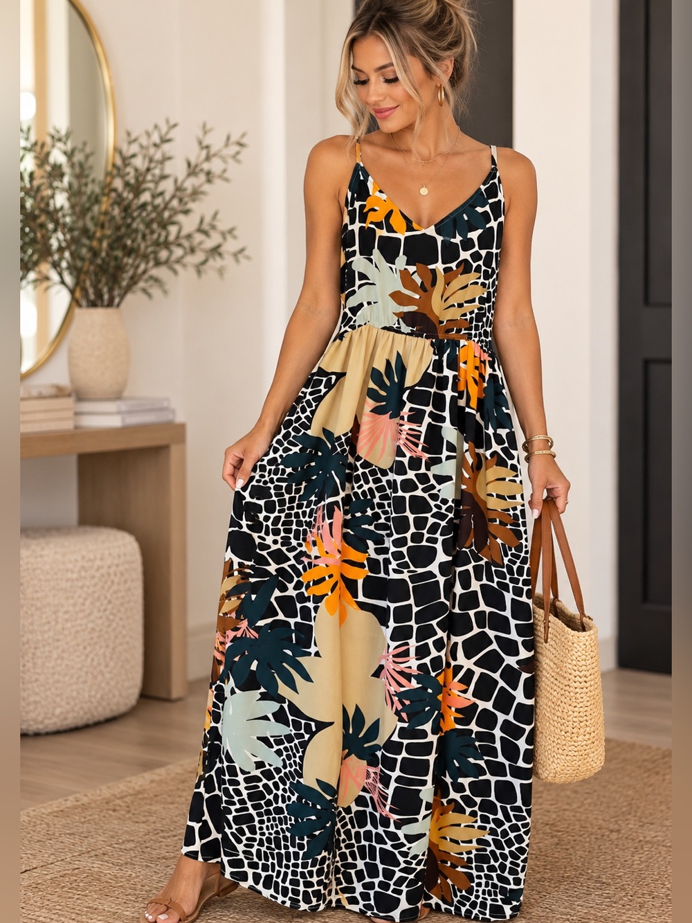 Athena Tropical Print Maxi Dress